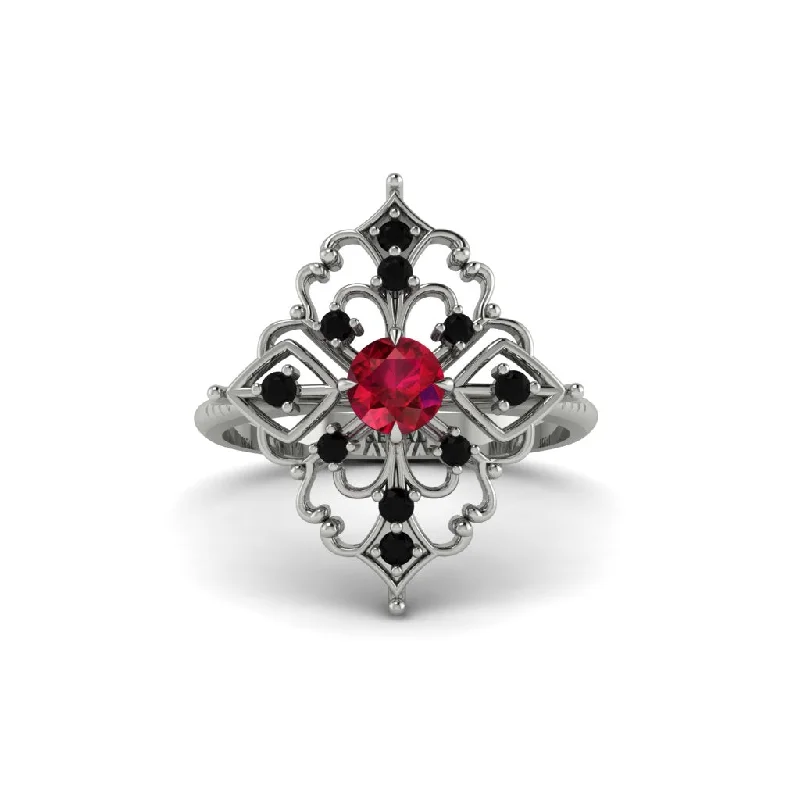 solitaire engagement rings for women -Black Diamond Royal Filigree Cluster Engagement Ring - Zinnia No. 42