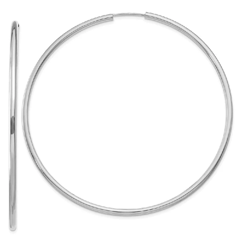 unique earrings for women -2mm x 65mm 14k White Gold Polished Round Endless Hoop Earrings