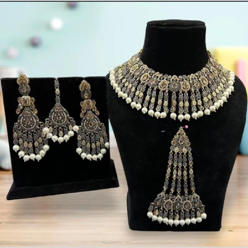 long necklaces for women -Hira Collections Gold Plated Crystal Stone And Beads Necklace Set