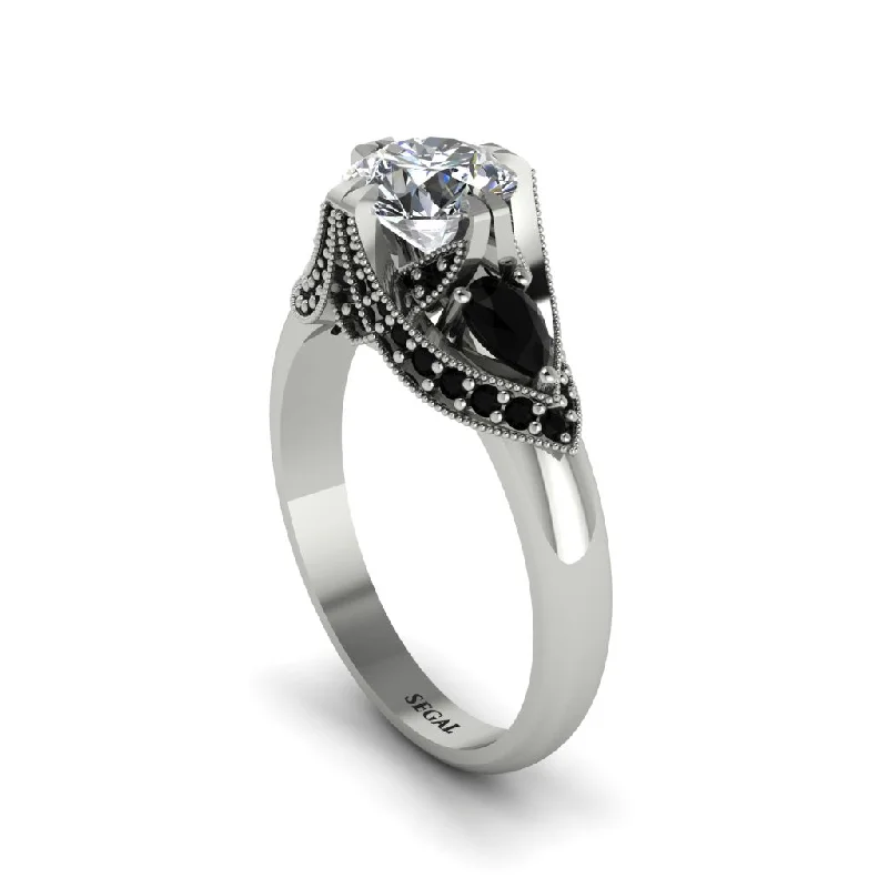 ultra-thin band engagement rings for women -Diamond Vintage Round Cut Engagement Ring - Kali No. 33