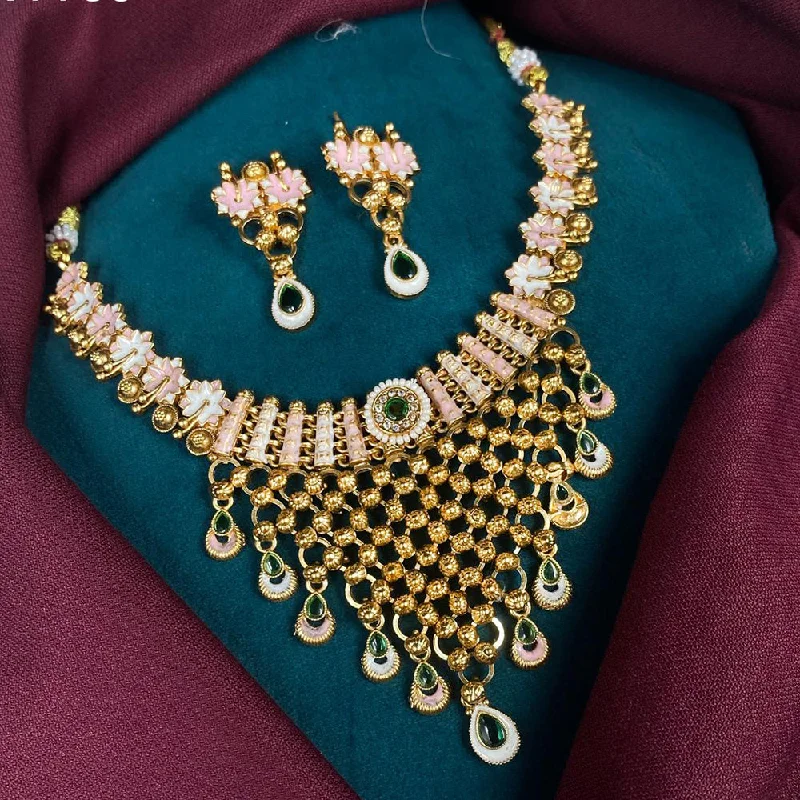 unique charm necklaces for women -Amoliya Jewels Gold Plated Pota Stone Pearls And Meenakari Necklace Set