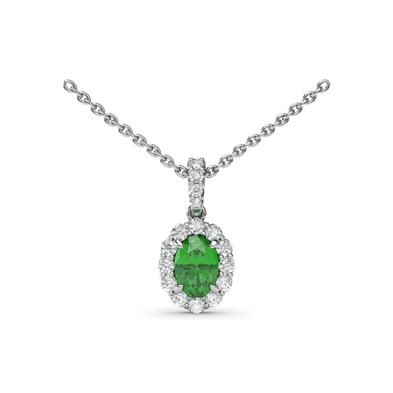 locket necklaces for women -Emerald and Diamond Halo Necklace P1835E