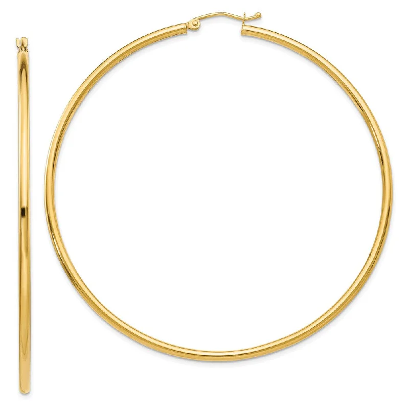 adjustable earrings for women -2.5mm, 14k Yellow Gold Classic Round Hoop Earrings, 65mm (2 1/2 Inch)