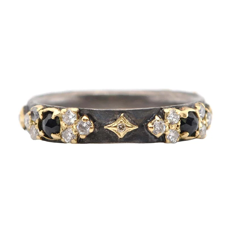 Women's rings vivid-stone-Old World Stackable Ring with Diamonds and Black Sapphires