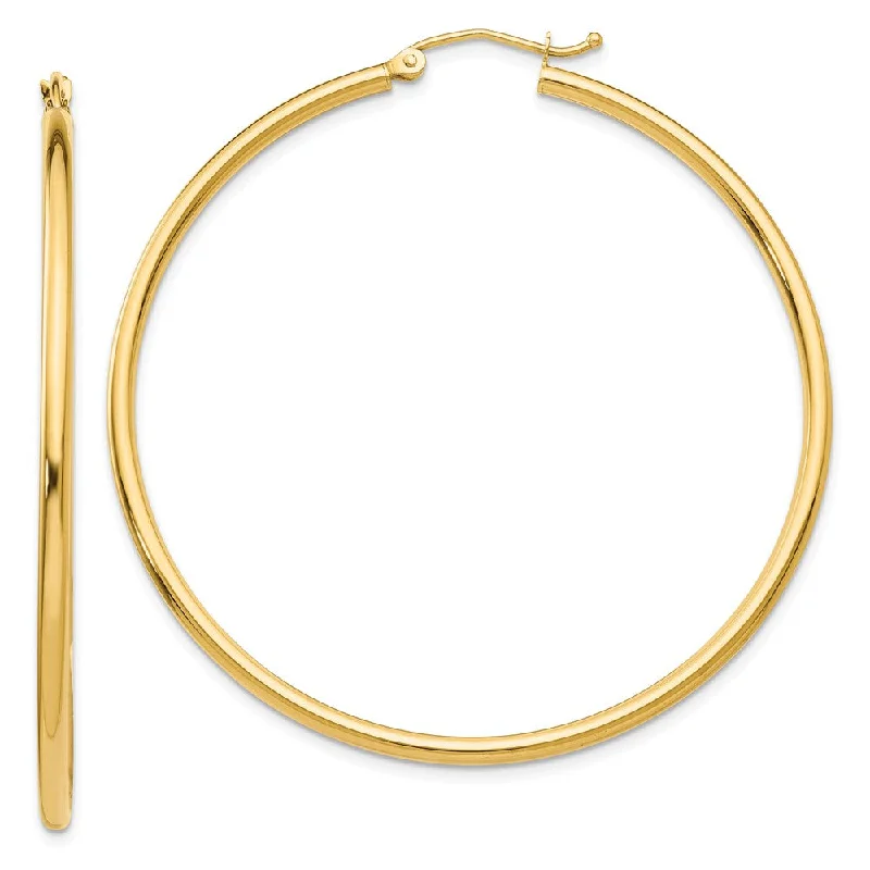 bar earrings for women -2mm, 14k Yellow Gold Classic Round Hoop Earrings, 50mm (1 7/8 Inch)