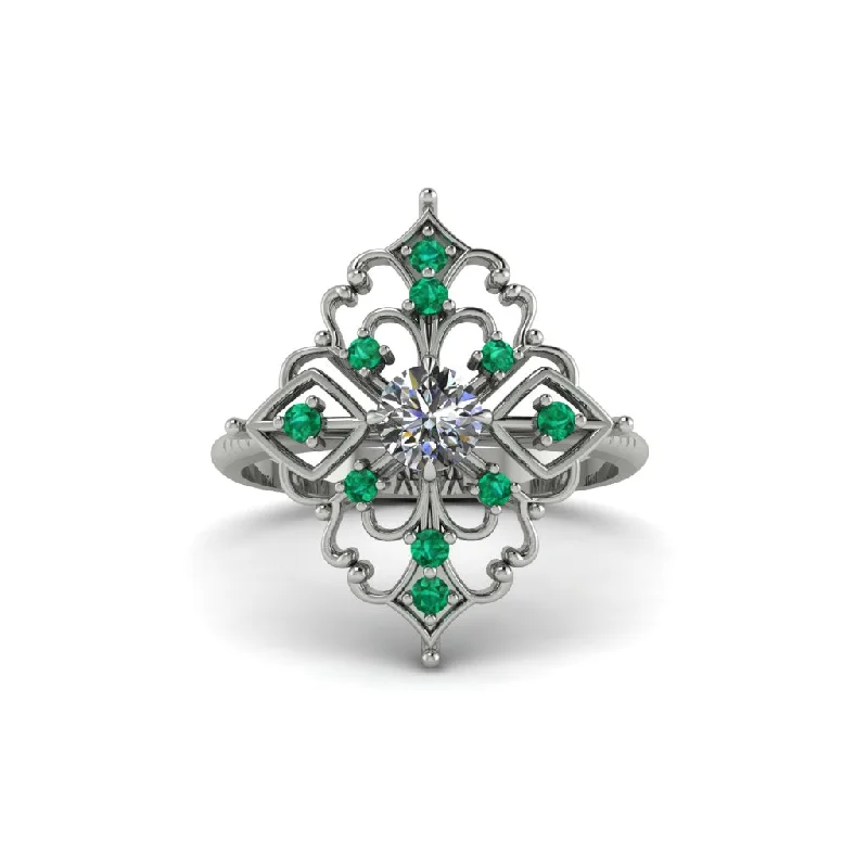 platinum engagement rings for women -Emerald Royal Filigree Cluster Engagement Ring - Zinnia No. 18