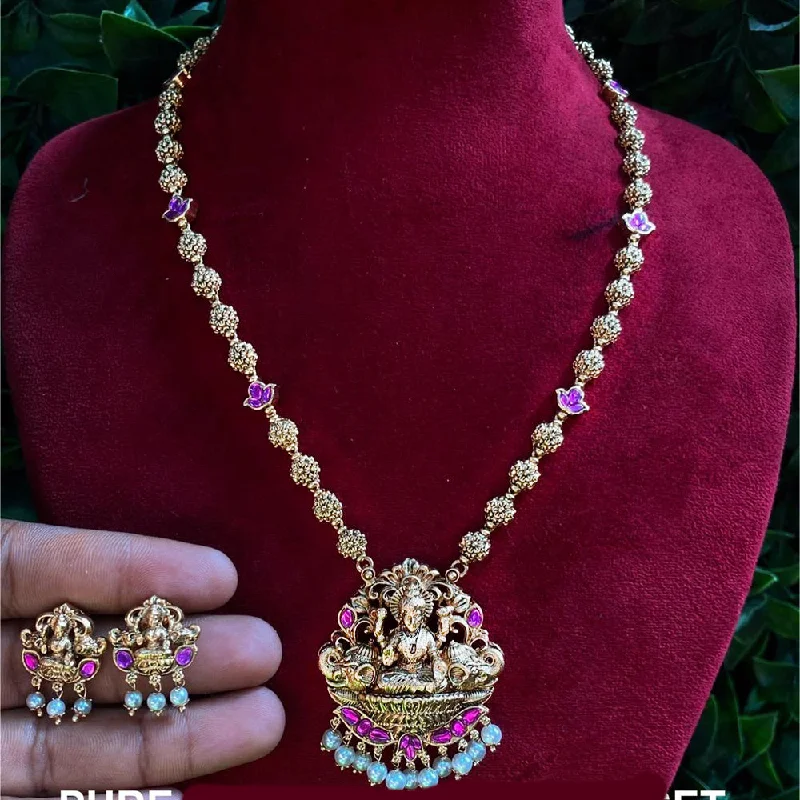 delicate necklaces for women -Royal Kundan Jewellery Gold Plated Pota Stone And Pearls Temple Necklace Set