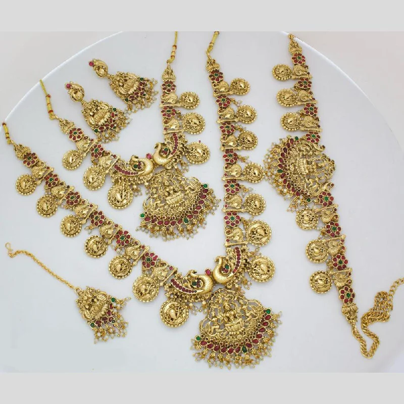 rose gold necklaces for women -Manisha Jewellery Gold Plated Pota Stone Temple Semi Bridal Necklace Set