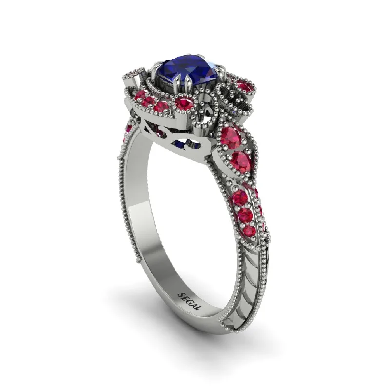 trendy minimalist engagement rings -Sapphire Vintage Filigree Cushion Cut Engagement Ring - Elaina No. 60