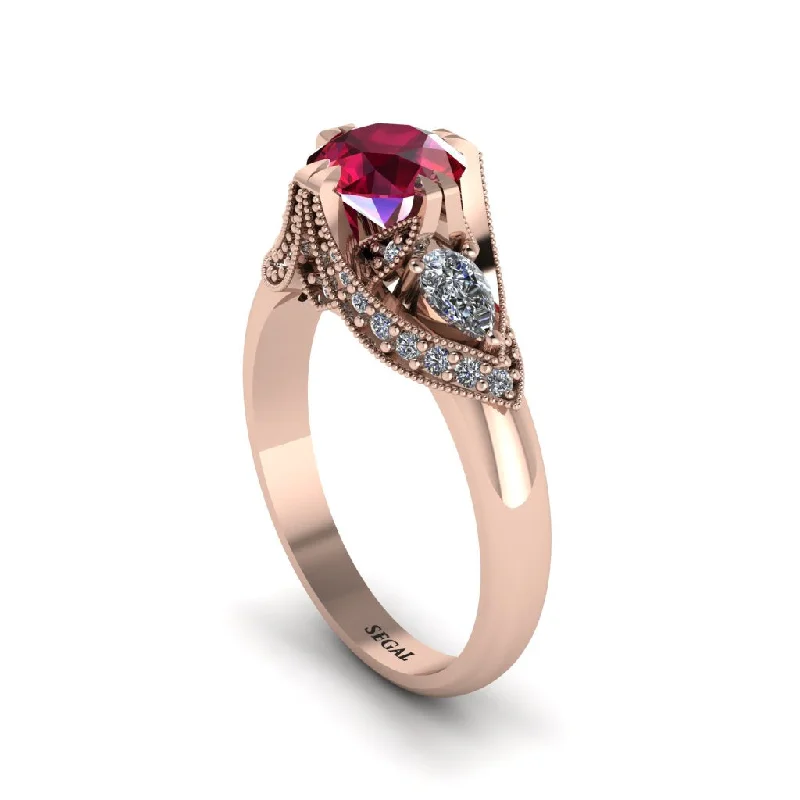 cushion cut engagement rings for women -Ruby Vintage Round Cut Engagement Ring - Kali No. 11