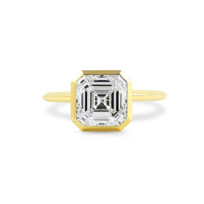 Women's rings prismatic-opal-Bezel Set Asscher Cut Solitaire