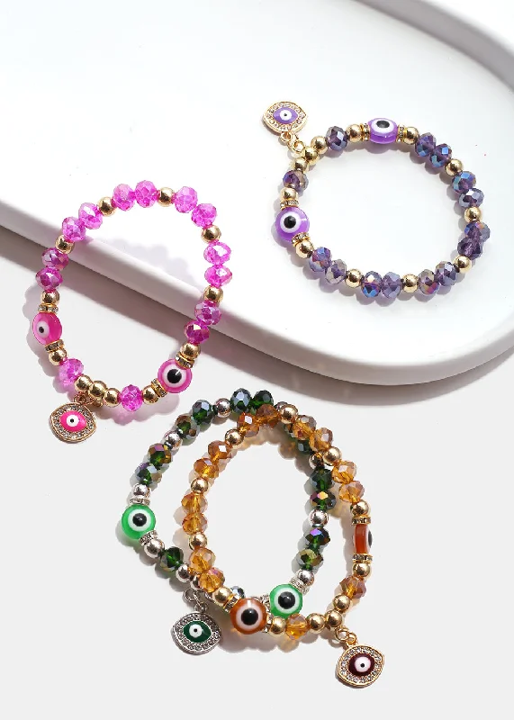 antique bangles for women -Colorful Evil Eye Bracelet & Earring Set