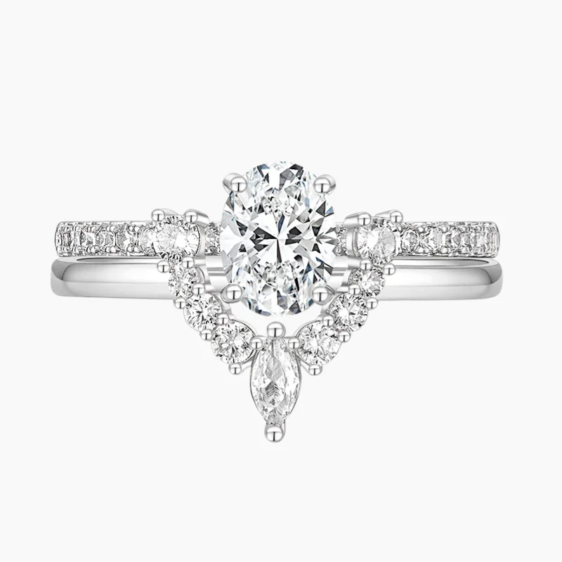 filigree engagement rings for women -Oval Cut Cubic Zirconia Crown Engagement Stackable Rings for Women in Sterling Silver