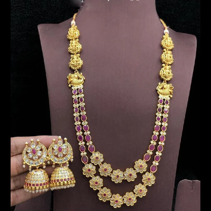 celestial moon necklaces for women -Manisha Jewellery Gold Plated Crystal And Pota Stone Temple Long Necklace Set