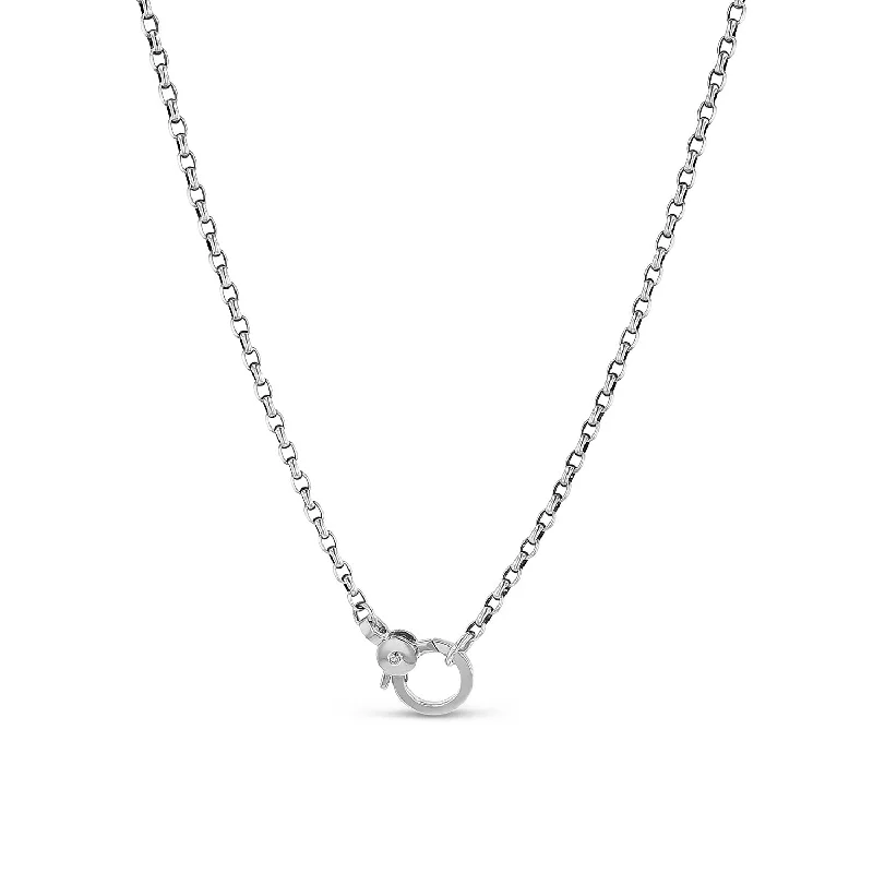 wedding necklaces for women -Silver Box Chain Necklace with Single Diamond Claw Clasp - 17"  NB000648