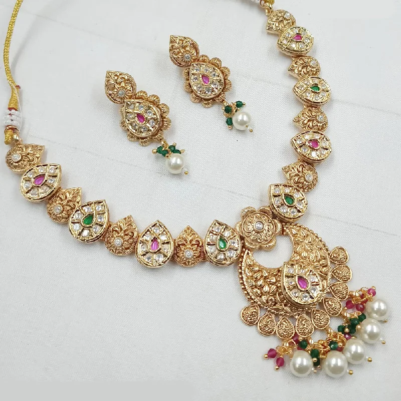 personalized necklaces for women -Padmawati Bangles Gold Plated Crystal Stone And Pearls Necklace Set