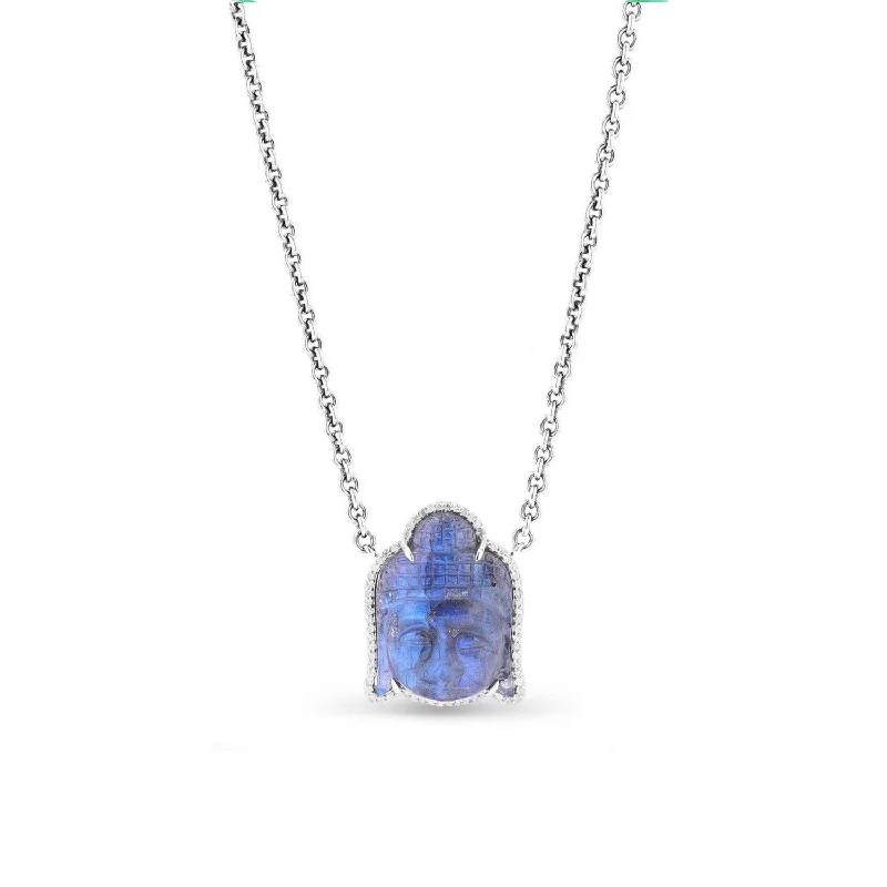 gold necklaces for women -Blue Labradorite and Diamond Buddha Pendant Necklace - 19"  N0002685