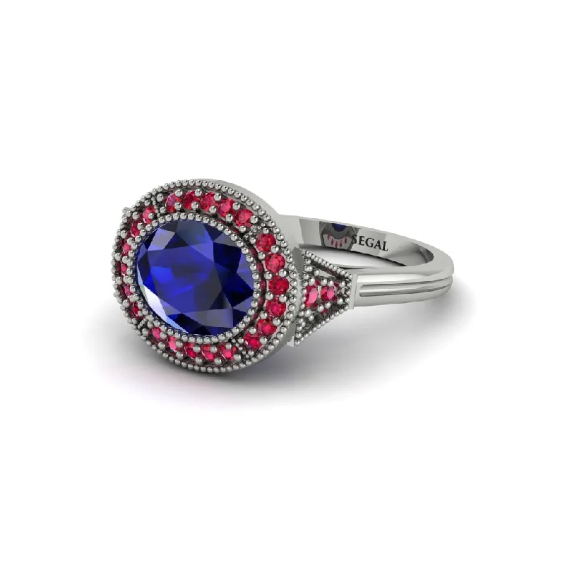 sapphire engagement rings for women -Oval Cut Sapphire Milgrain Halo Engagement Ring - Alexandria No. 60