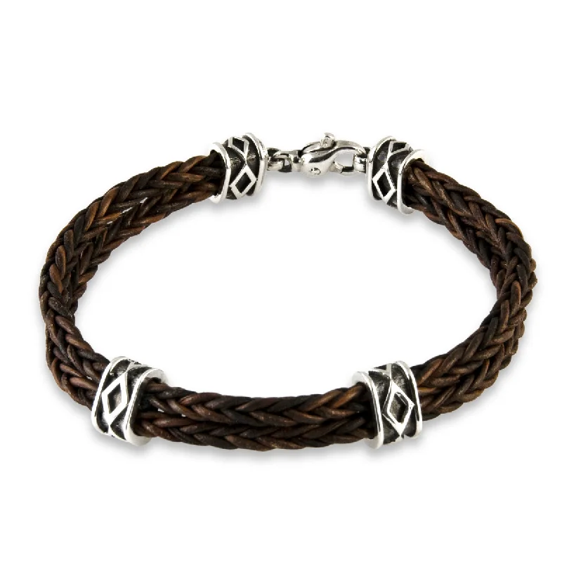 fashion bangles for women -Diamond Box Leather Bracelet