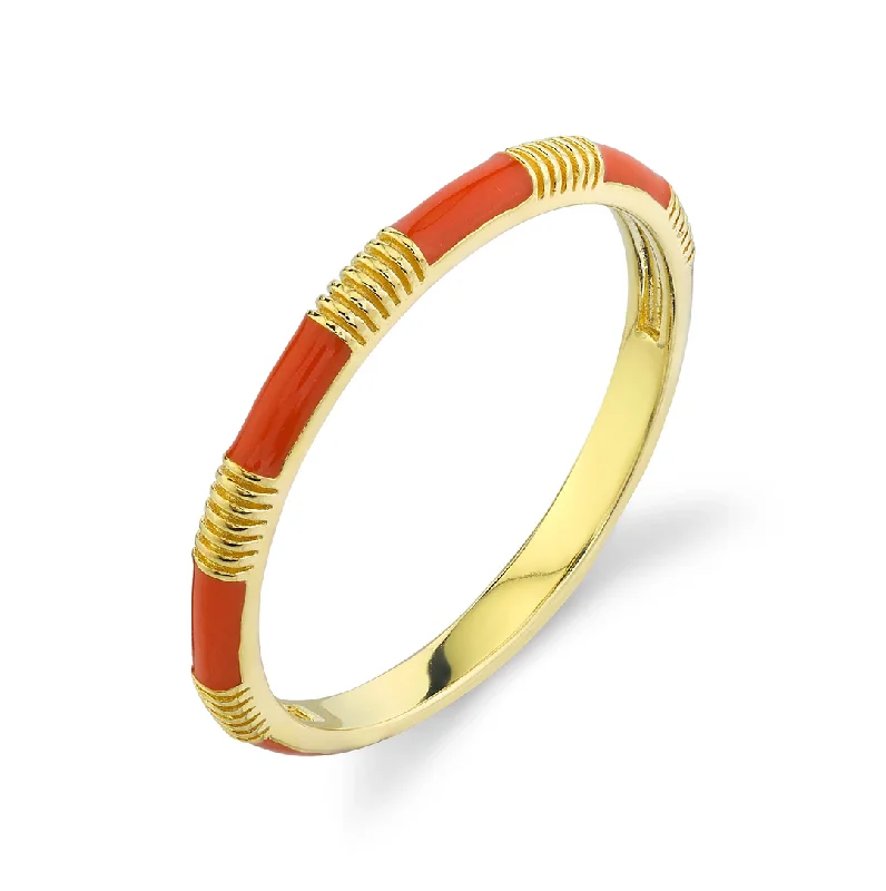 Women's rings luminous-chic-18k Yellow Gold Orange Enamel Stackable Ring