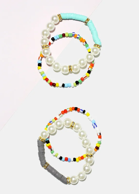 wedding bracelets for women -Bead & Pearl Bracelet Set