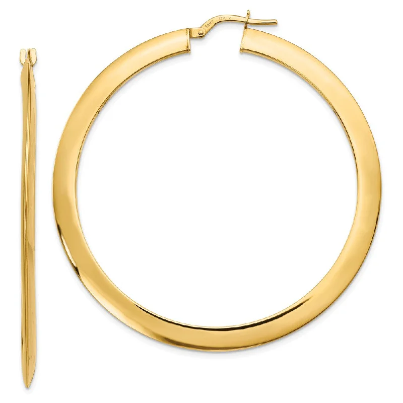 chic hoop earrings for women -2mm x 52mm (2 Inch) 14k Yellow Gold Knife Edge Round Hoop Earrings