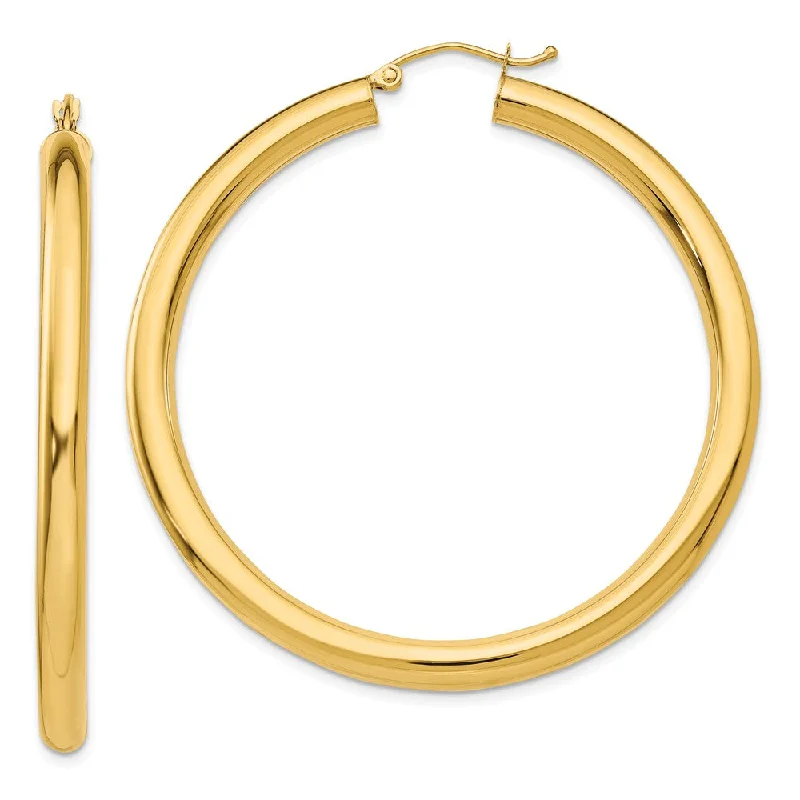 vintage drop earrings for women -4mm x 50mm 14k Yellow Gold Classic Round Hoop Earrings