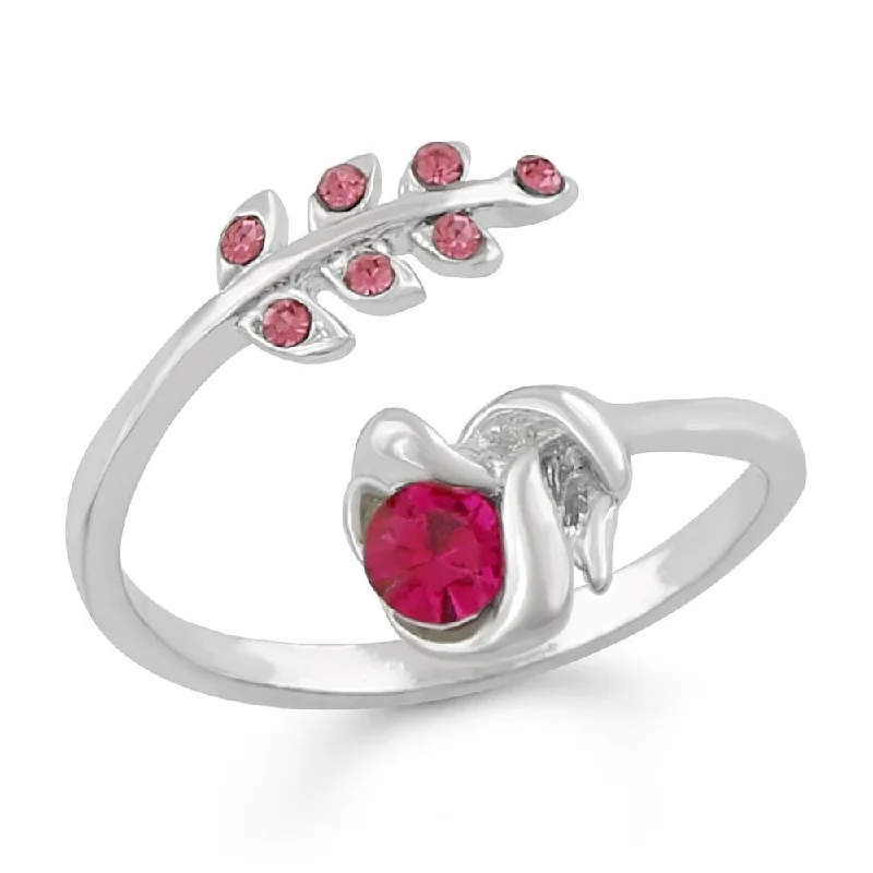 Women's rings sparkling-garnet-Darshana Jewels Silver Plated Leaf Solitaire CZ Adjustable Finger Ring