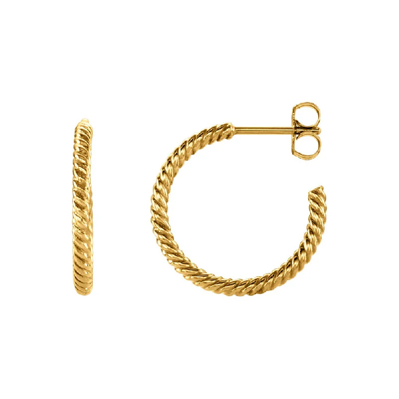 geometric earrings for women -Rope Round Hoop Earrings in 14k Yellow Gold, 17mm (5/8 Inch)