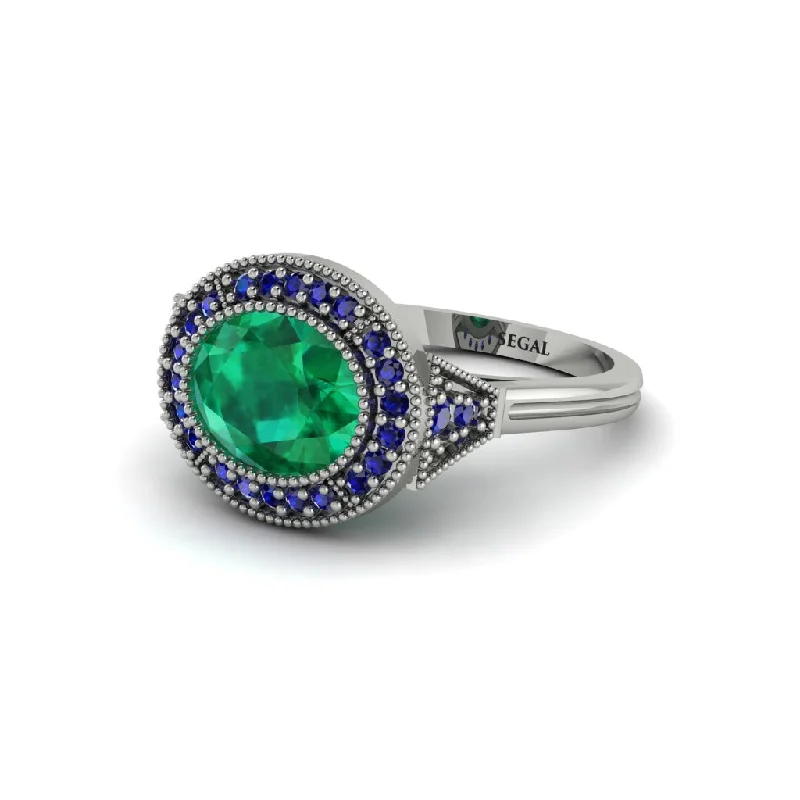 stylish engagement rings for women -Oval Cut Emerald Milgrain Halo Engagement Ring - Alexandria No. 66