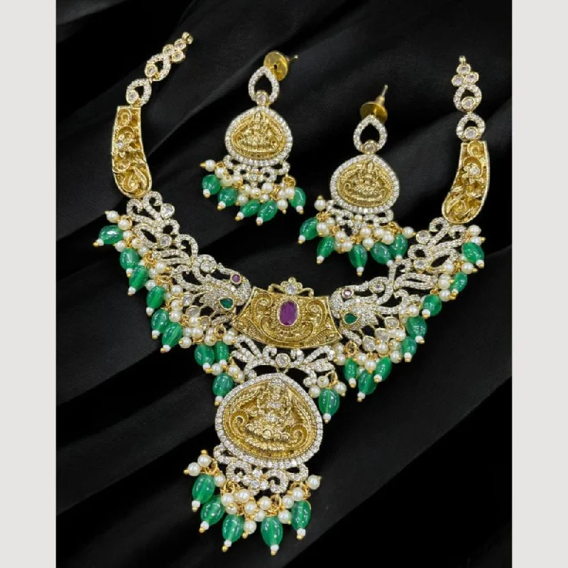 floral necklaces for women -Sona Creation Gold Plated Austrian Stone And Beads Temple Necklace Set