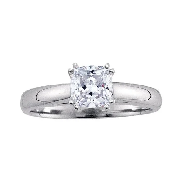 gothic engagement rings for women -Royale 1 CTW Cushion Diamond Solitaire Engagement Ring in 14KT White Gold