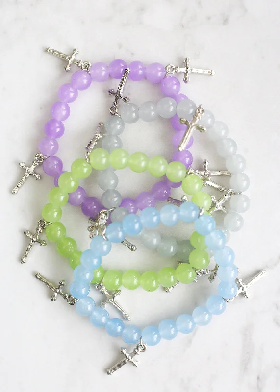 chain bracelets for women -Beaded Bracelet with Silver Crosses