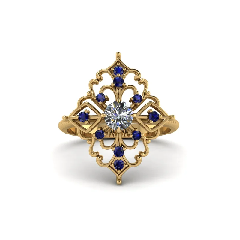 vintage-inspired engagement rings for women -Sapphire Royal Filigree Cluster Engagement Ring - Zinnia No. 61