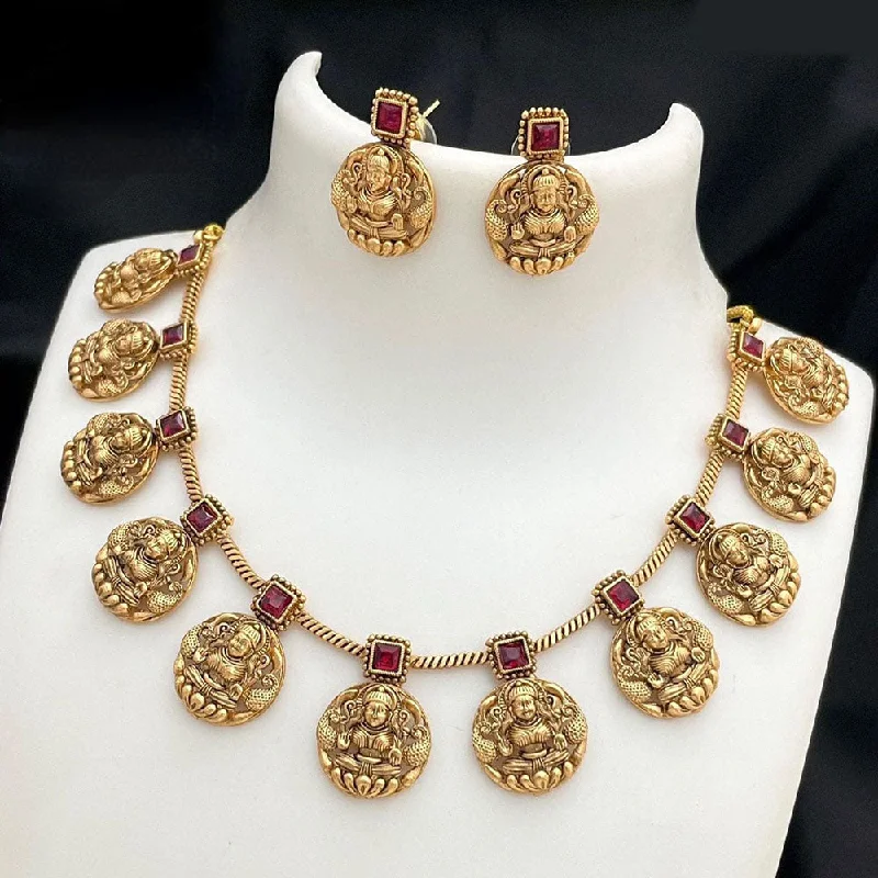 romantic necklaces for women -JCM Jewellery Gold Plated Pota Stone Temple Necklace Set