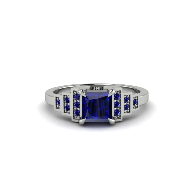 pave engagement rings for women -Sapphire Geometric Princess Cut Engagement Ring - Thea No. 75