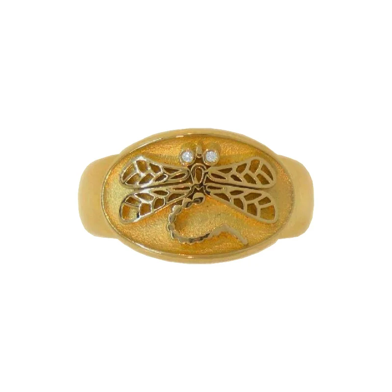 Women's rings quad-tone-Dragonfly Signet Ring with Diamonds