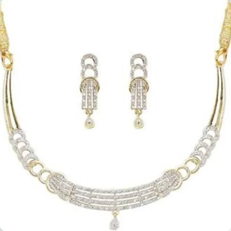 stylish name necklaces for women -Beeji Creations Gold Plated American Diamonds Necklace Set