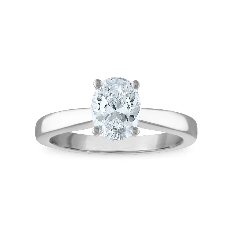 alternative engagement rings for women -Signature Certificate EcoLove 1 CTW Oval Diamond Solitaire Engagement Ring in 14KT White Gold