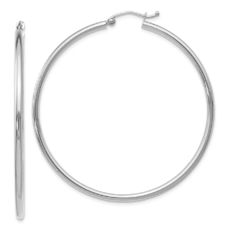 classy earrings for women -2mm Round Hoop Earrings in 14k White Gold, 51mm (2 Inch)