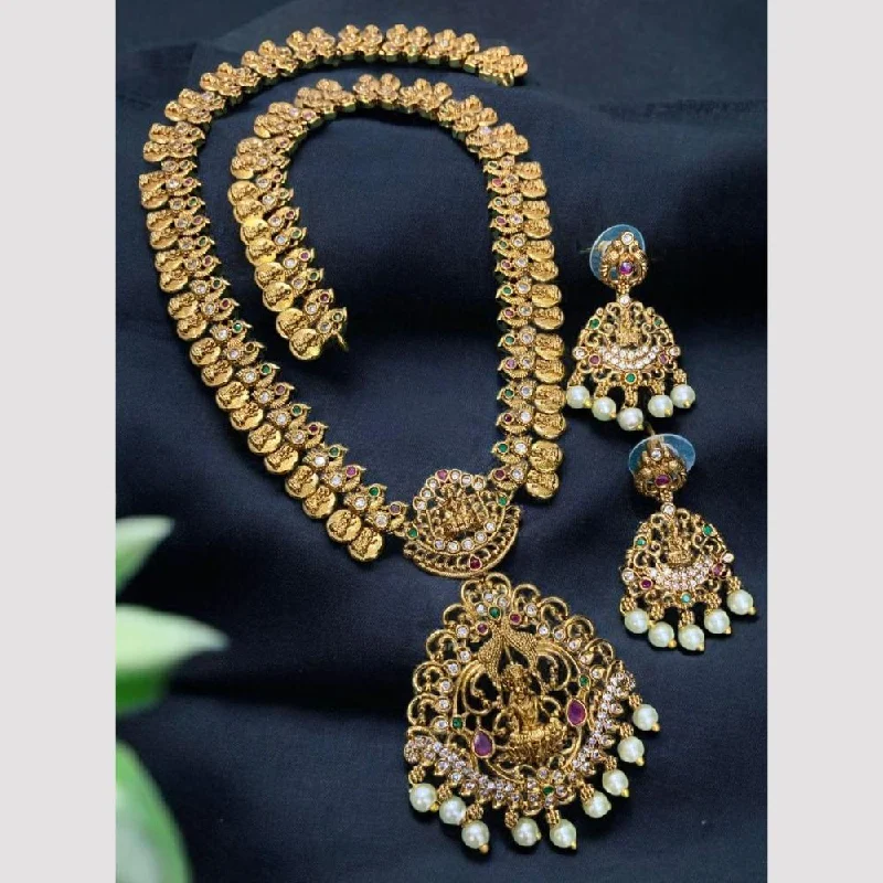 romantic necklaces for women -Sona Creation Gold Plated Pota Stone And Pearls Temple Necklace Set