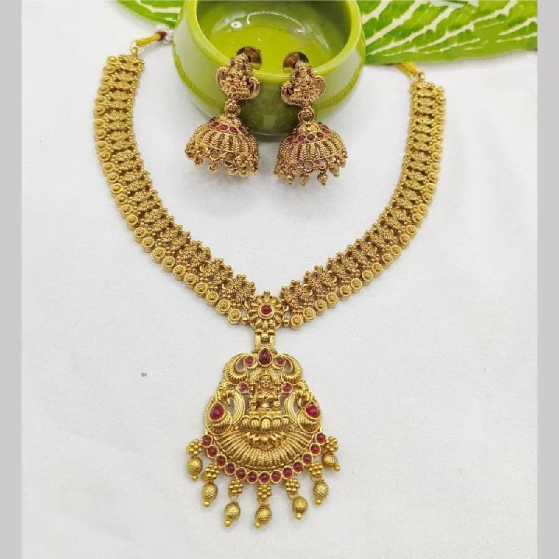 short necklaces for women -Joyful Jewel Art Matte Gold Plated Pota Stone Temple Necklace Set