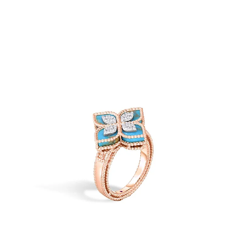 Women's rings celebratory-glint-Turquoise & Diamond Prince Flower Ring