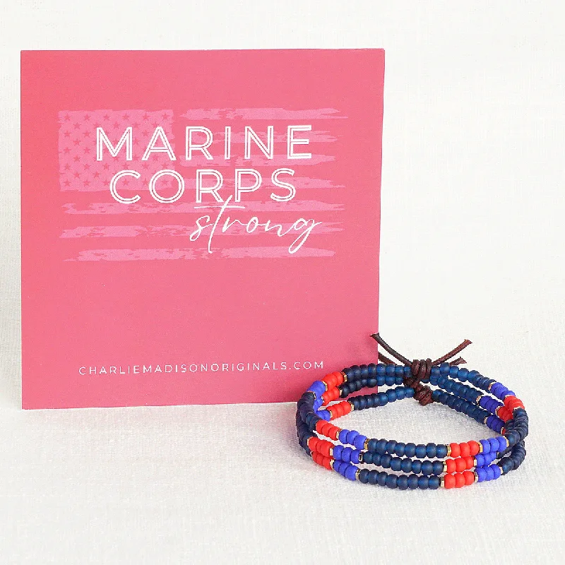 unique bracelets for women -Marine Corps Strong Bracelet | Tiny Stacker Seed Bead Bracelet