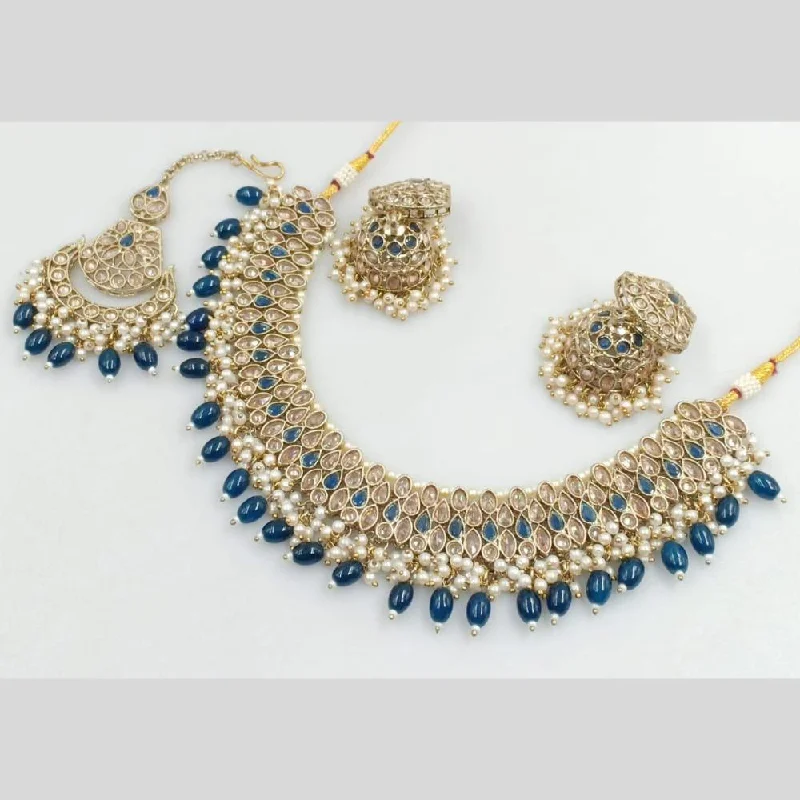 gold necklaces for women -Rani Sati Jewels Gold Plated Crystal and Beads Necklace Set