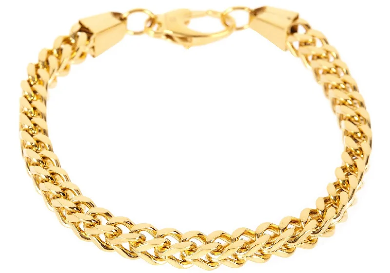 cubic zirconia bracelets for women -Mens Gold Stainless Steel Franco Link Chain Bracelet