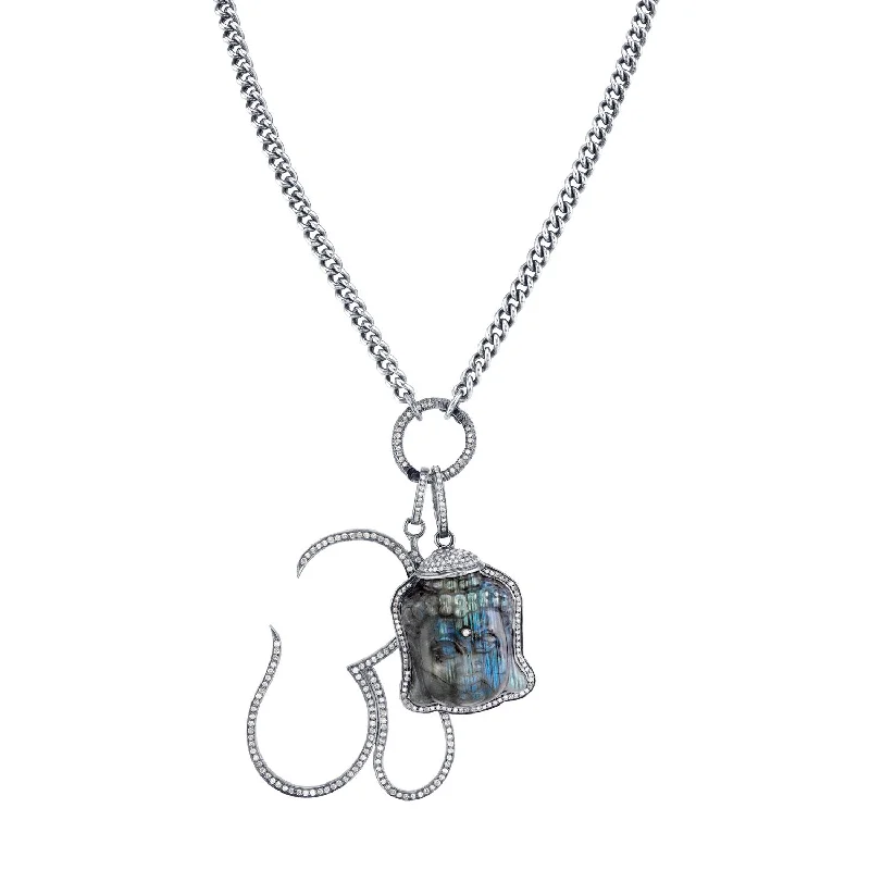 bar necklaces for women -Om and Labradorite Buddha Curb Chain Necklace  N0000319