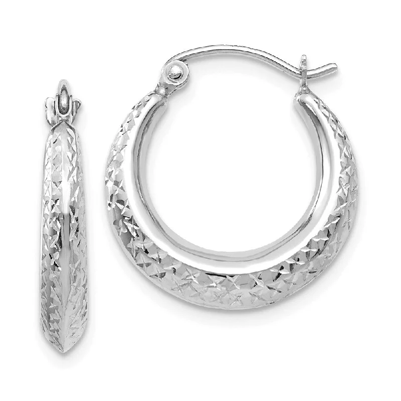 artistic earrings for women -Textured Hollow Round Hoop Earrings in 14k White Gold