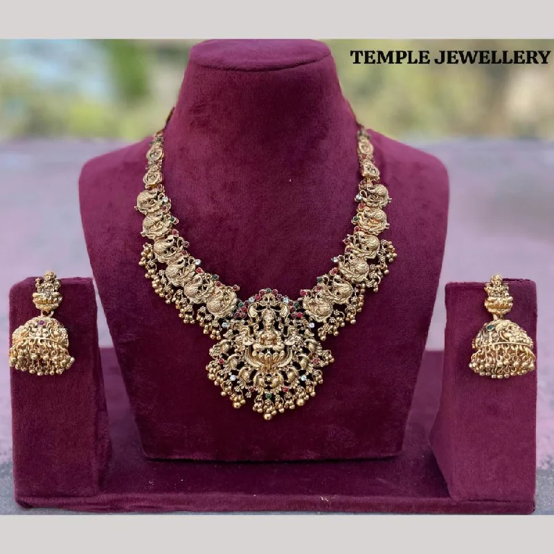 infinity necklaces for women -FS Collection Gold Plated Pota Stone Temple Necklace Set