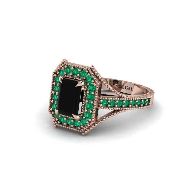 budget-friendly engagement rings for women -Emerald Cut Emerald Milgrain Halo Engagement Ring - Xanthe No. 23